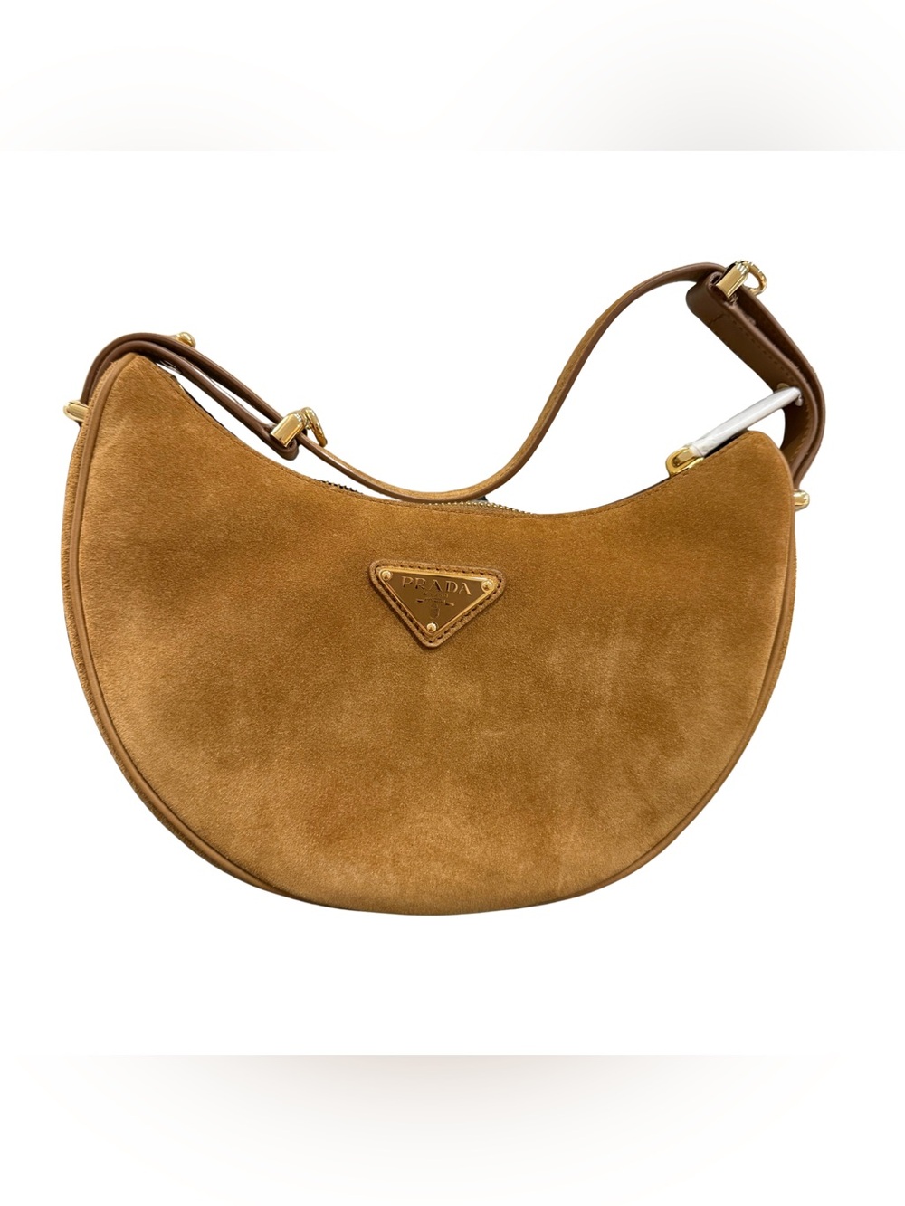 NWT Prada Arqué Suede Shoulder Bag Cinnamon Brown 1BC194 Gold Hardware $2850